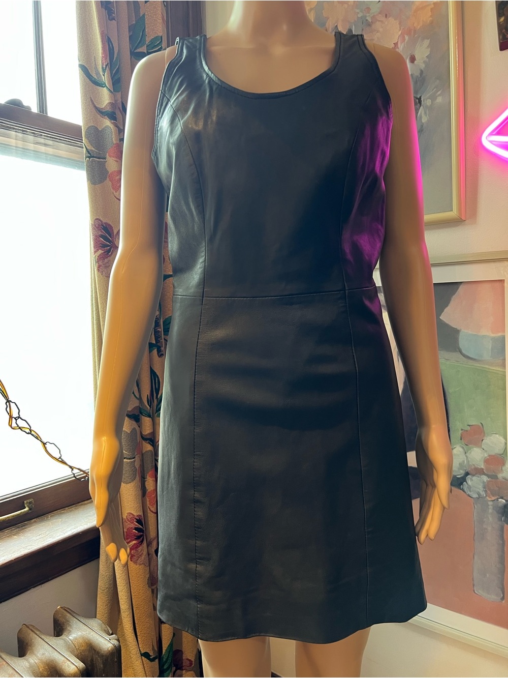 Classic Black Butter Soft Leather Mini Dress by Gestuz